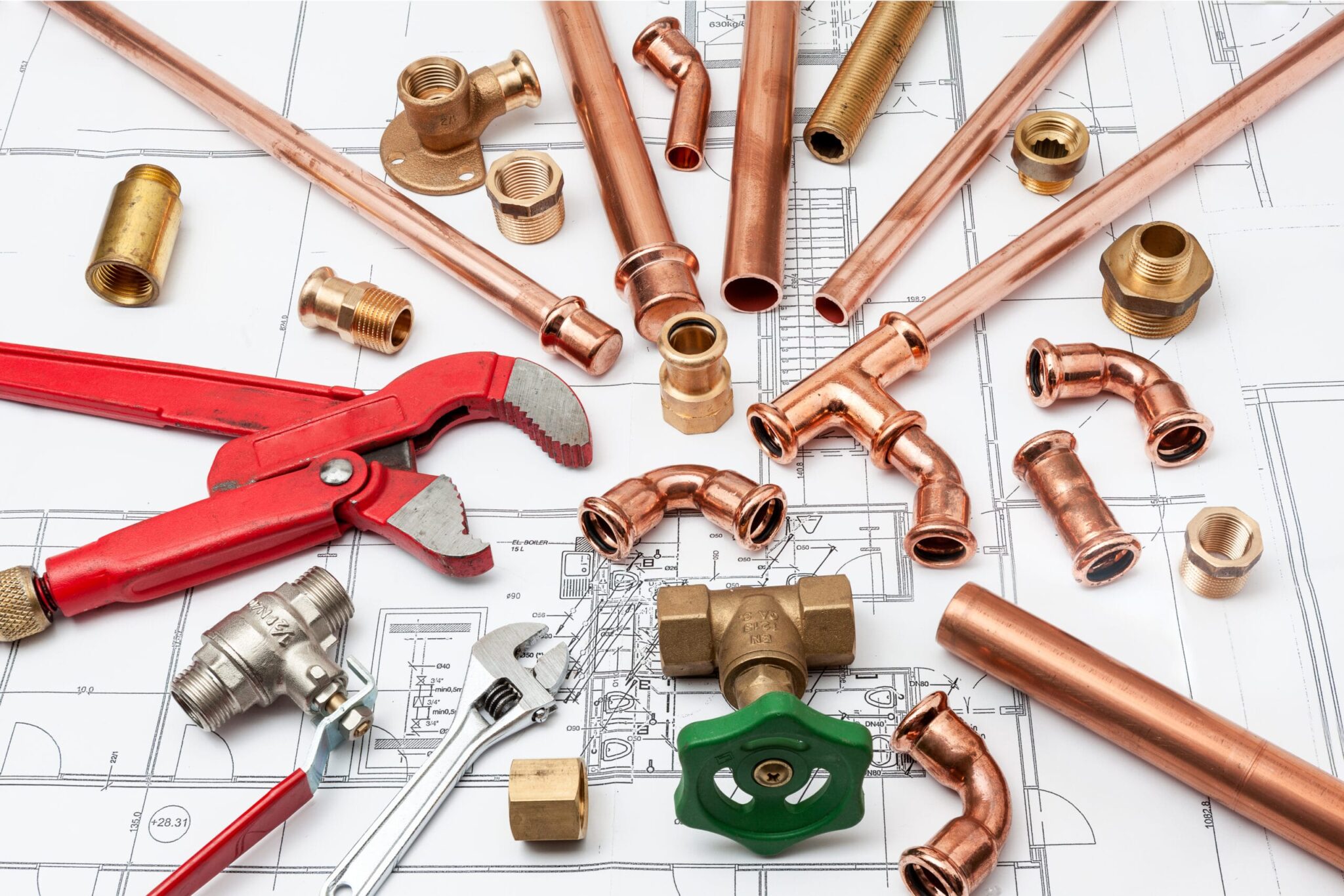 Copper pipes, fittings, valves, and plumbing tools in Gibsonton