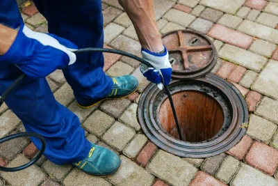 Plumber cleaning an outdoor sewer drain in Gibsonton