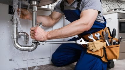 Technician using electronic equipment to detect a plumbing leak in Gibsonton