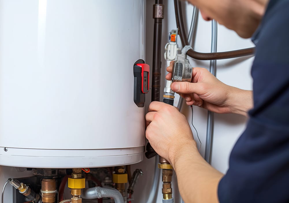 Technician repairing pipes connected to a water heater in Gibsonton